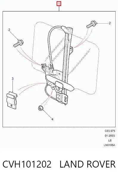 Mecanismo de acionamento de vidro da porta traseira direita CVH101202 Land Rover