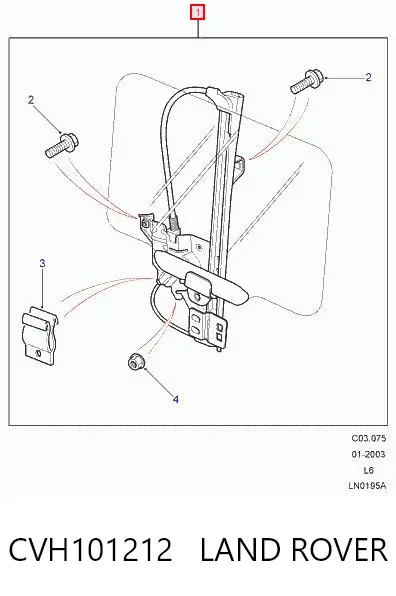 Mecanismo de acionamento de vidro da porta traseira esquerda CVH101212 Land Rover