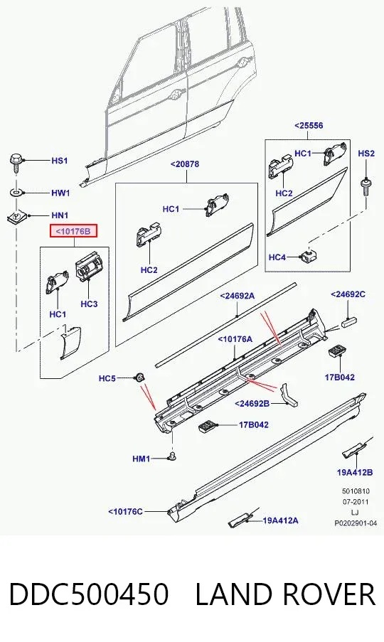 Moldura do pára-lama dianteiro esquerdo DDC500450 Land Rover