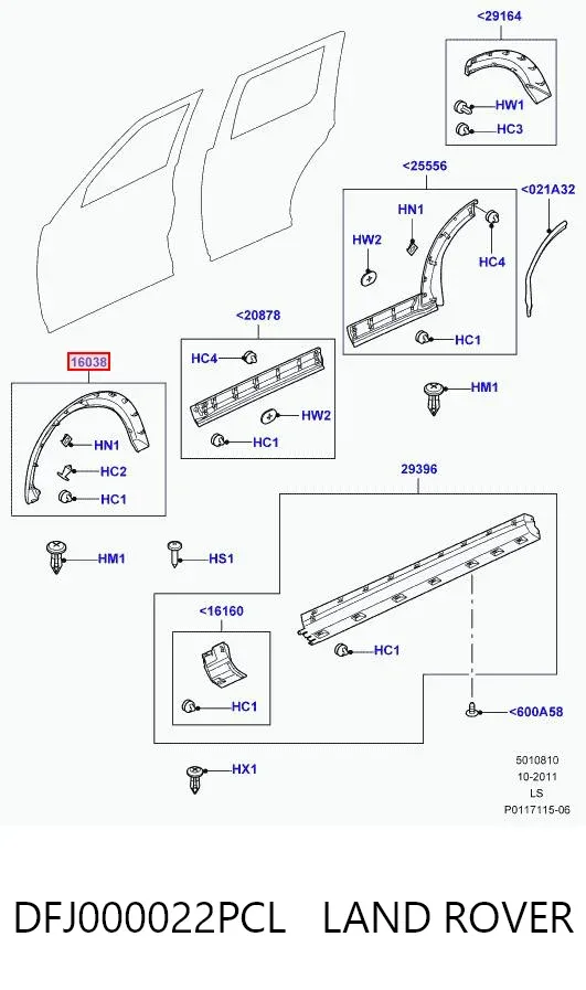 Expansor (placa sobreposta) de arco do pára-lama dianteiro direito DFJ000022PCL Land Rover