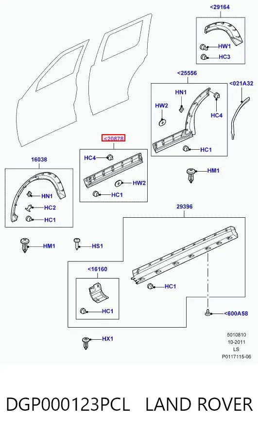 Moldura da porta dianteira direita inferior DGP000123PCL Land Rover