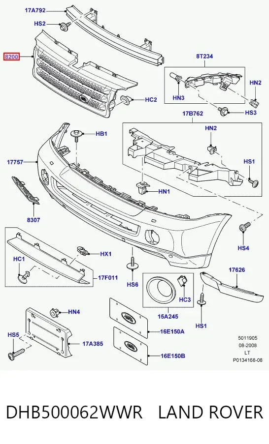 Grelha do radiador DHB500062WWR Land Rover