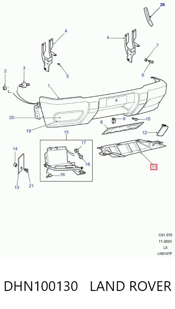 Defletor do pára-choque dianteiro DHN100130 Land Rover
