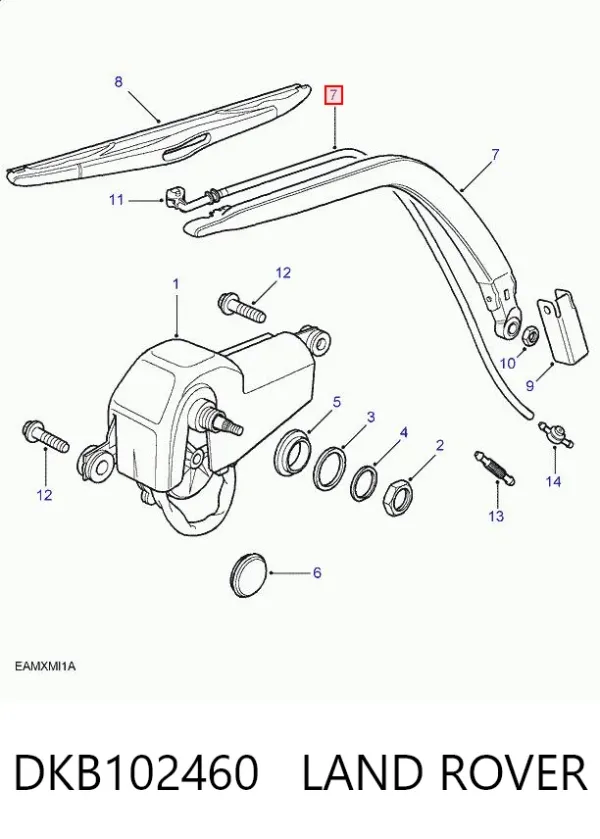 Braço de limpa-pára-brisas de vidro traseiro DKB102460 Land Rover