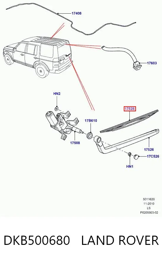 Limpa-pára-brisas de vidro traseiro DKB500680 Land Rover