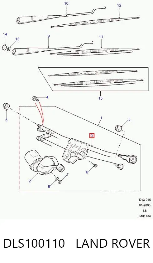 Trapézio de limpador pára-brisas DLS100110 Land Rover