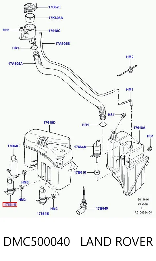 Bomba de motor de fluido para lavador de vidro dianteiro DMC500040 Land Rover