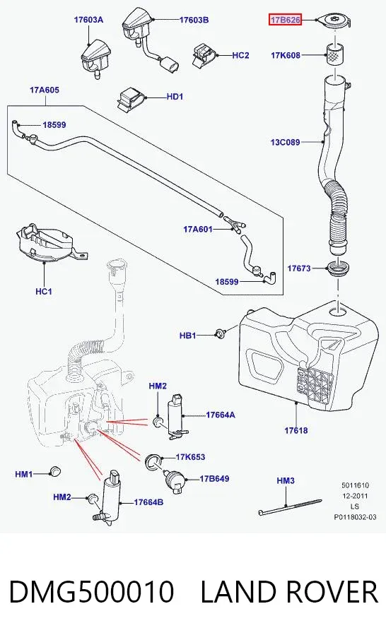 Tampa de tanque de fluido para lavador DMG500010 Land Rover