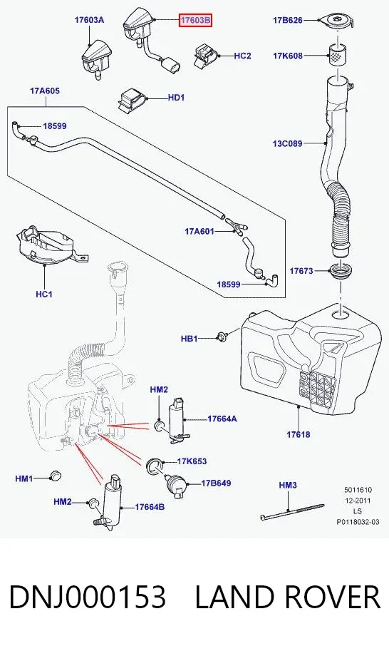 Injetor de fluido para lavador de pára-brisas DNJ000153 Land Rover