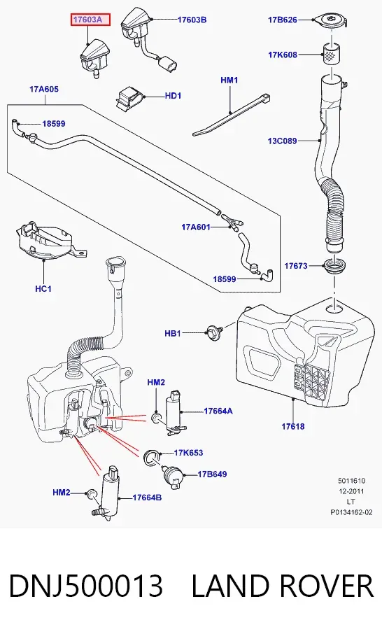 Injetor de fluido para lavador de pára-brisas DNJ500013 Land Rover