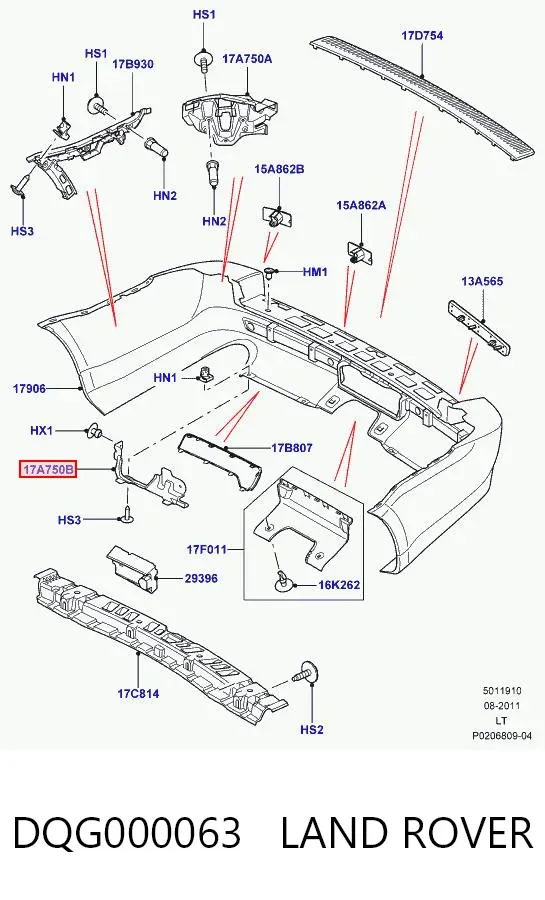 Consola direita do pára-choque traseiro DQG000063 Land Rover