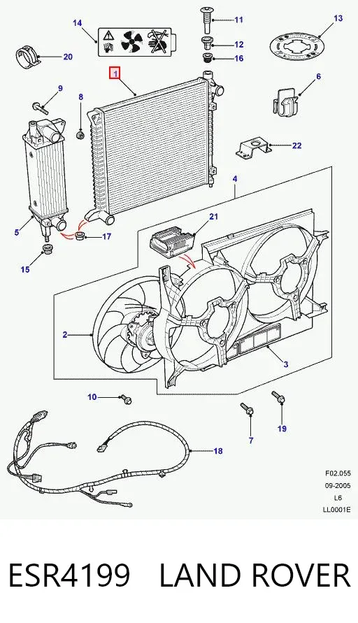 Radiador de esfriamento de motor ESR4199 Land Rover