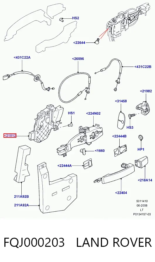 Fecho da porta dianteira direita FQJ000203 Land Rover