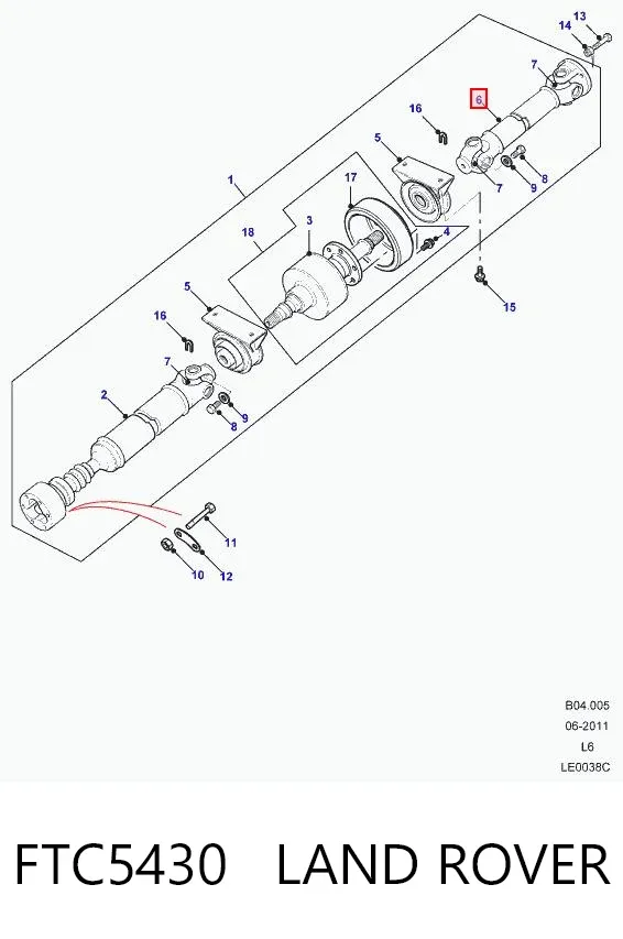 Junta universal traseira, parte traseira FTC5430 Land Rover