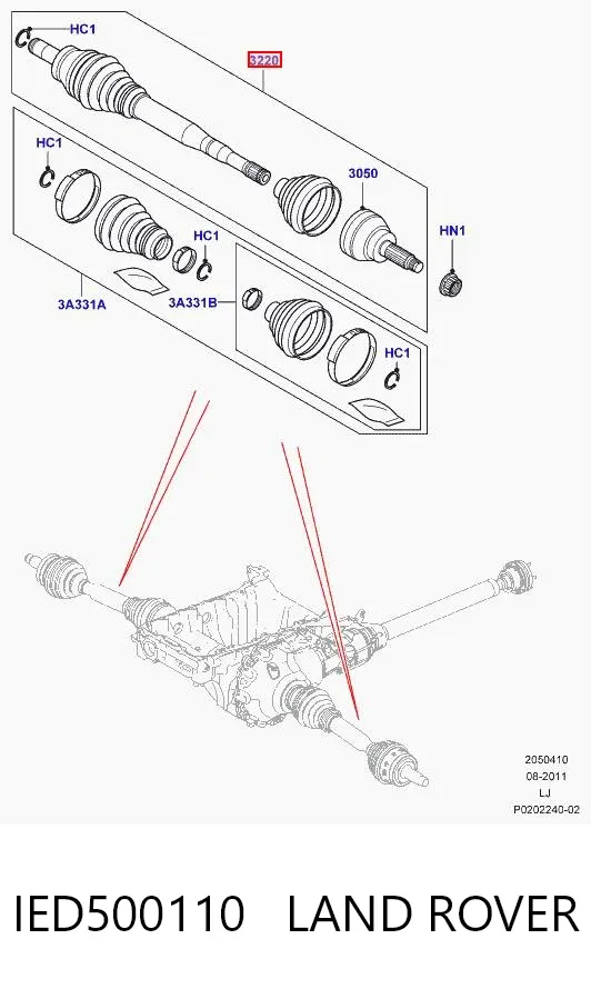 Semieixo (acionador) dianteiro direito IED500110 Land Rover