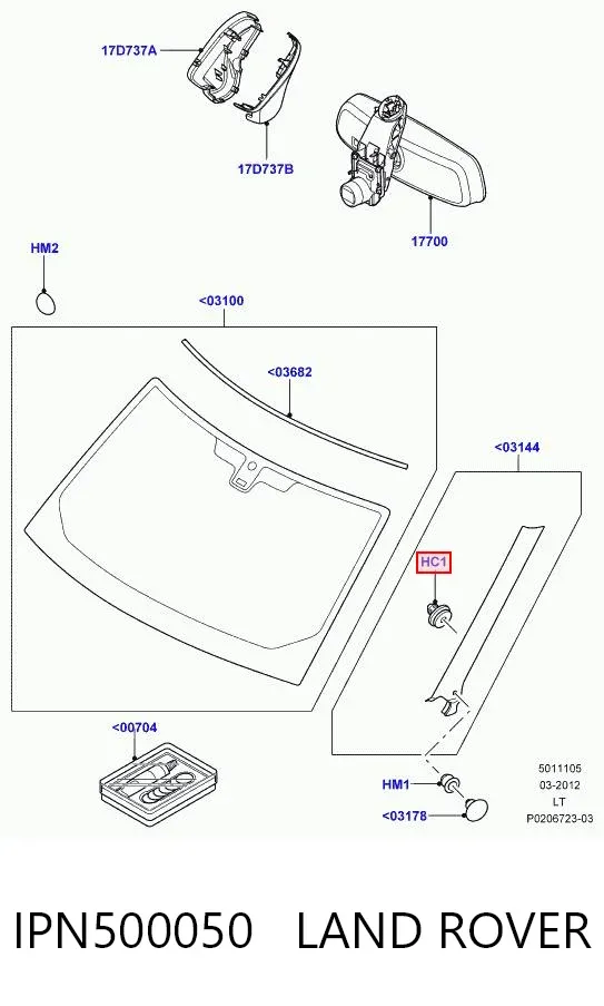 Cápsula (prendedor) de fixação de moldura de pára-brisas IPN500050 Land Rover