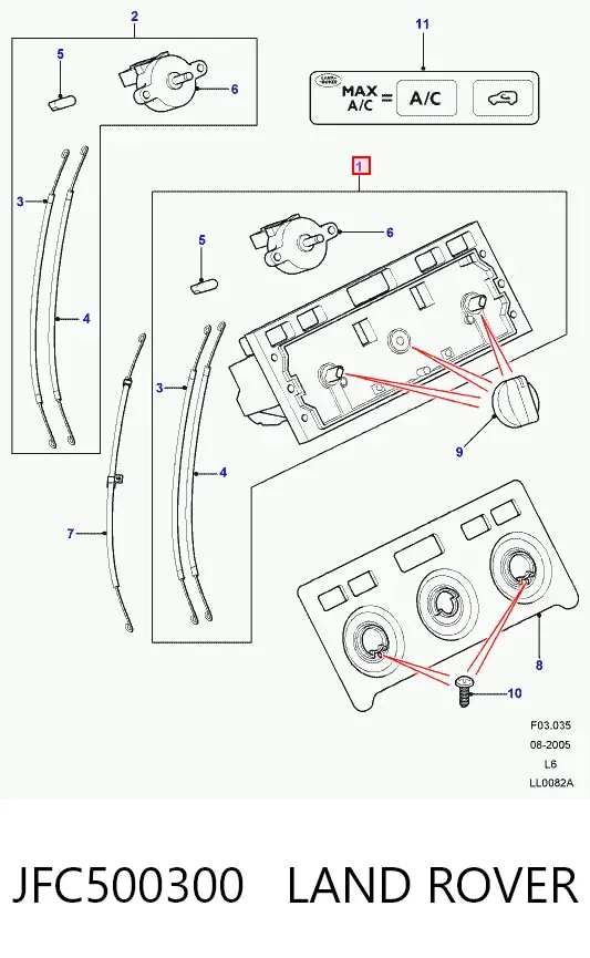 Unidade de controlo dos modos de aquecimento/condicionamento JFC500300 Land Rover