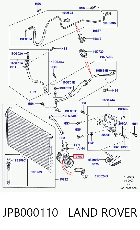 Compressor de aparelho de ar condicionado JPB000110 Land Rover