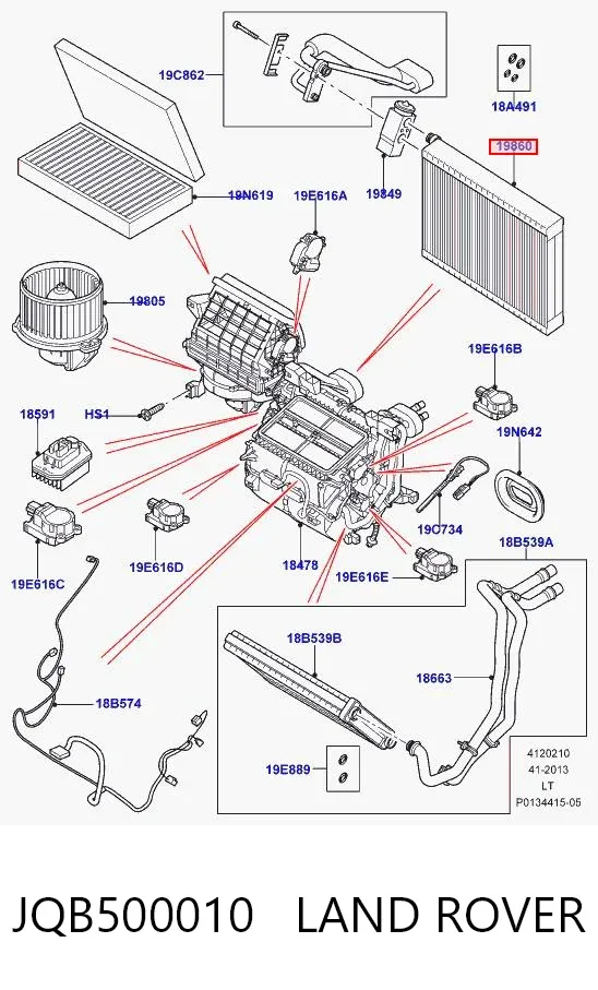 Vaporizador de aparelho de ar condicionado JQB500010 Land Rover