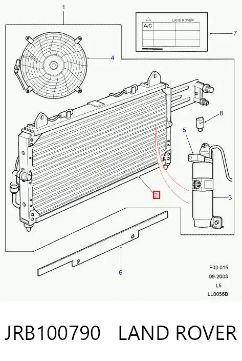 Radiador de aparelho de ar condicionado JRB100790 Land Rover