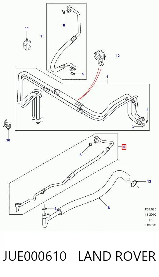 Mangueira de aparelho de ar condicionado, desde o radiador até o vaporizador JUE000610 Land Rover