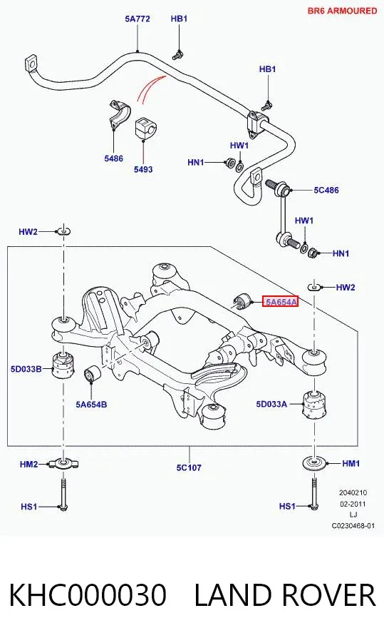 Bloco silencioso de viga traseira (de plataforma veicular) KHC000030 Land Rover