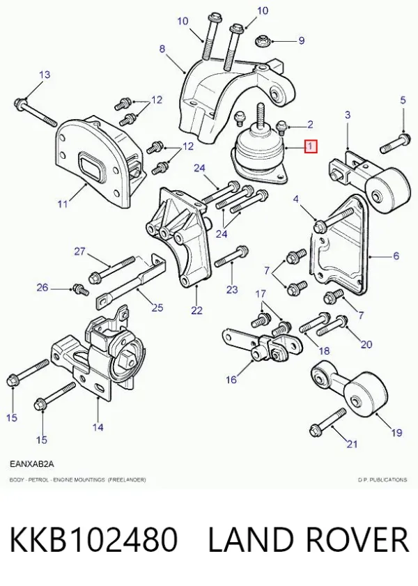 Coxim (suporte) direito de motor KKB102480 Land Rover