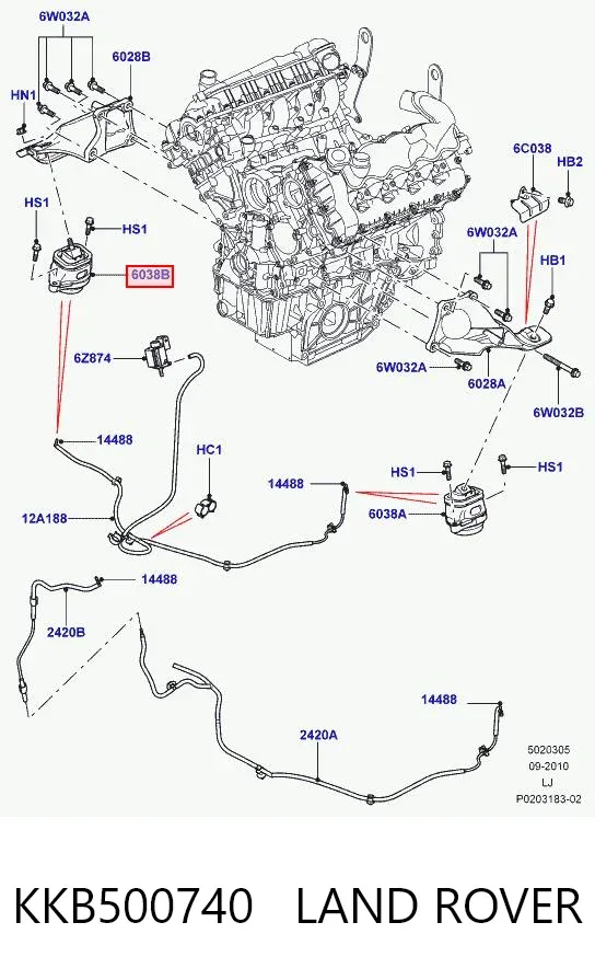 Coxim (suporte) esquerdo de motor KKB500740 Land Rover