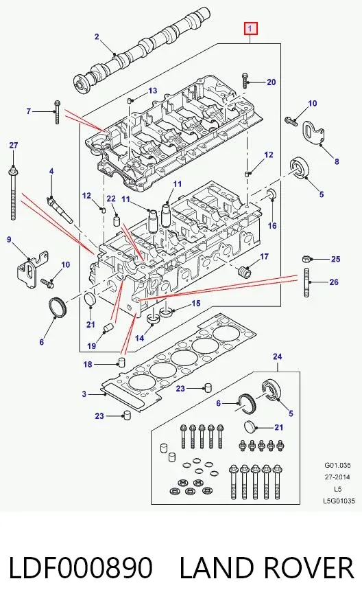 Cabeça de motor (CBC) LDF000890 Land Rover