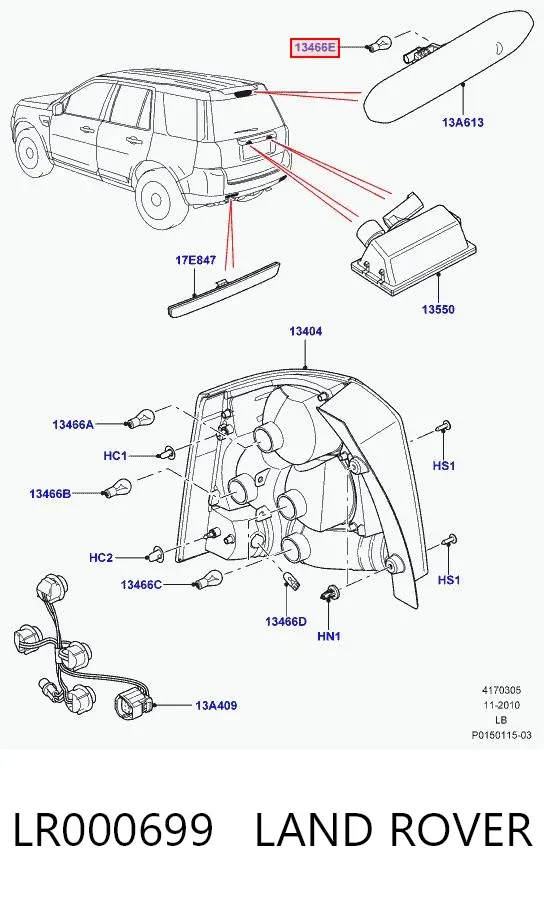 Espelho de retrovisão esquerdo LR000699 Land Rover