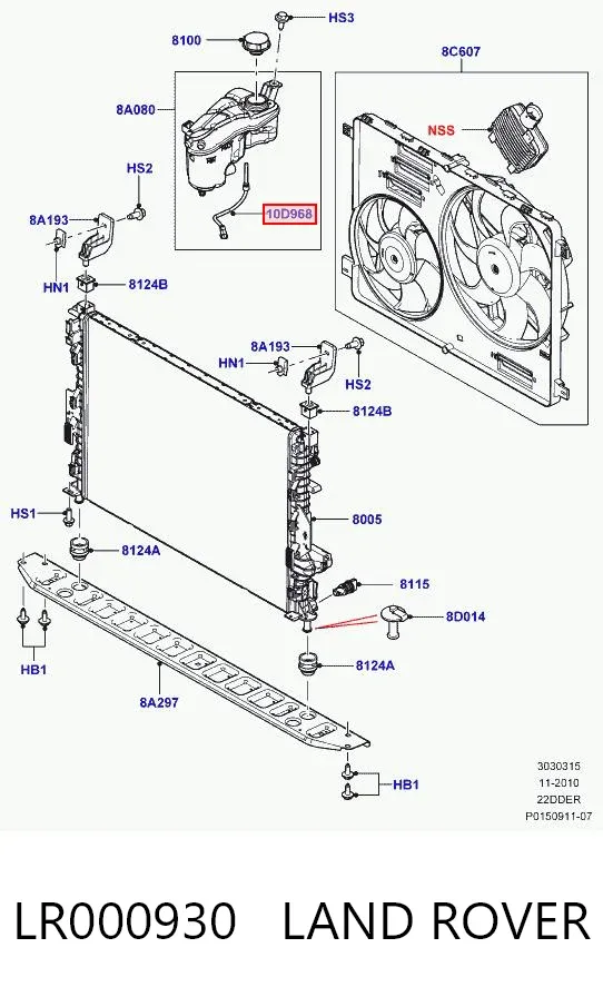 Sensor do nível do fluido de esfriamento no tanque LR000930 Land Rover