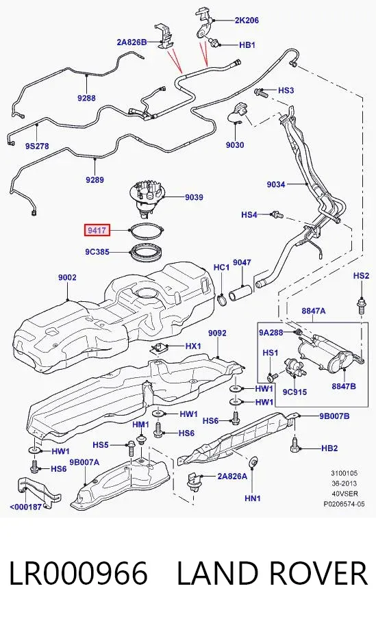 Vedante de sensor do nível de combustível/da bomba de combustível (tanque de combustível) LR000966 Land Rover
