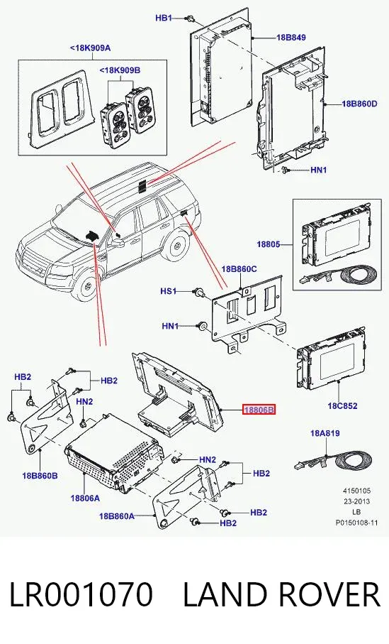Controle remoto do rádio LR001070 Land Rover