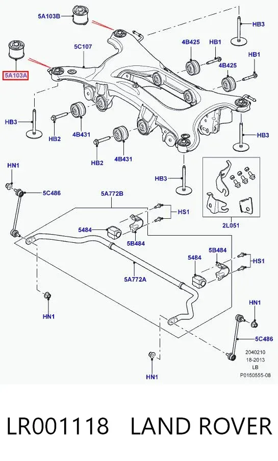 Bloco silencioso de viga traseira (de plataforma veicular) LR001118 Land Rover