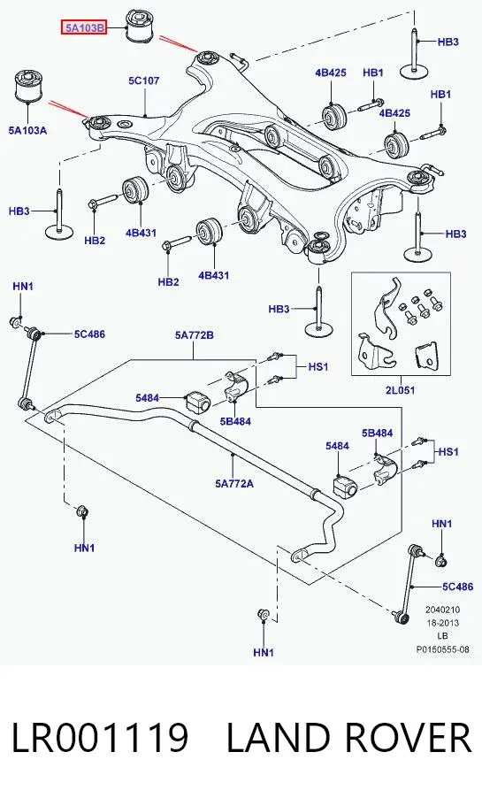 Bloco silencioso de viga traseira (de plataforma veicular) LR001119 Land Rover