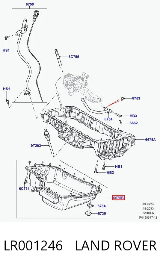 Panela de óleo de cárter do motor, parte inferior LR001246 Land Rover