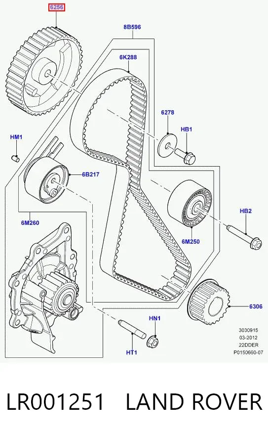 Engrenagem de cadeia da roda dentada da árvore distribuidora de motor LR001251 Land Rover