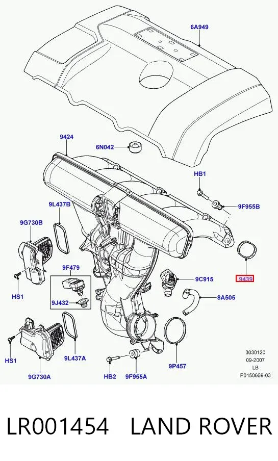 Vedante de tubo coletor de admissão LR001454 Land Rover