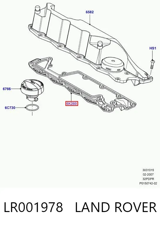 Vedante da tampa de válvulas de motor, kit LR001978 Land Rover