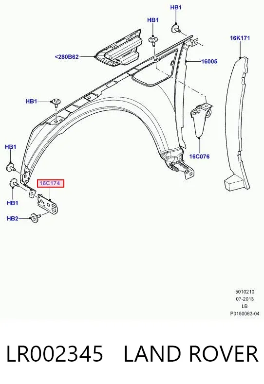 Consola dianteira de fixação do pára-lama dianteiro esquerdo LR002345 Land Rover