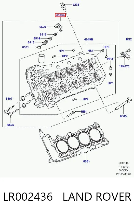 Cabeça de motor (CBC) esquerda LR002436 Land Rover
