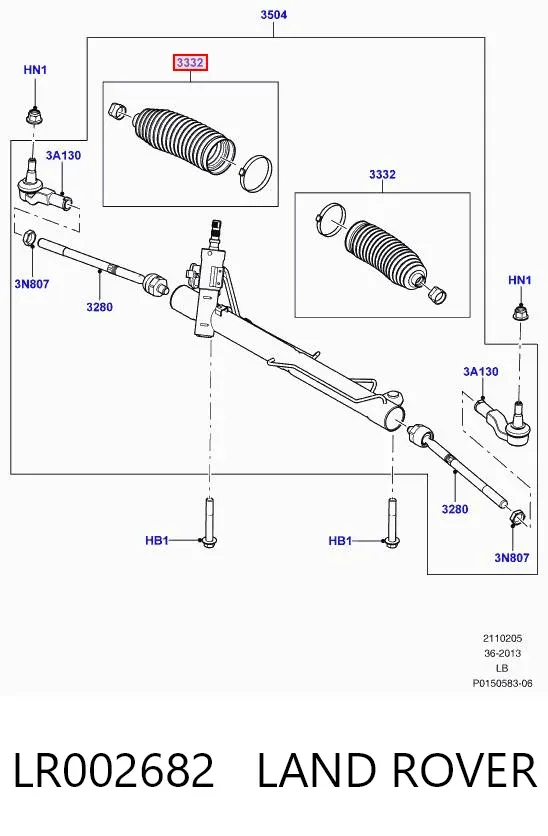Bota de proteção do mecanismo de direção (de cremalheira) LR002682 Land Rover