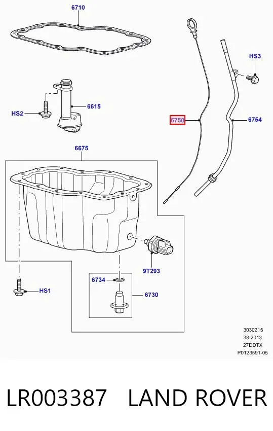 Sonda (indicador) do nível de óleo no motor LR003387 Land Rover