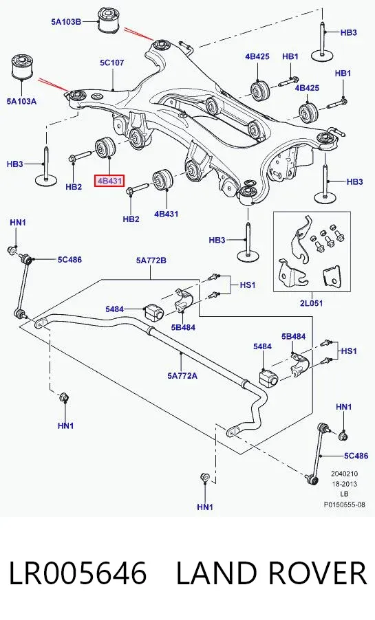 Bloco silencioso de viga traseira (de plataforma veicular) LR005646 Land Rover