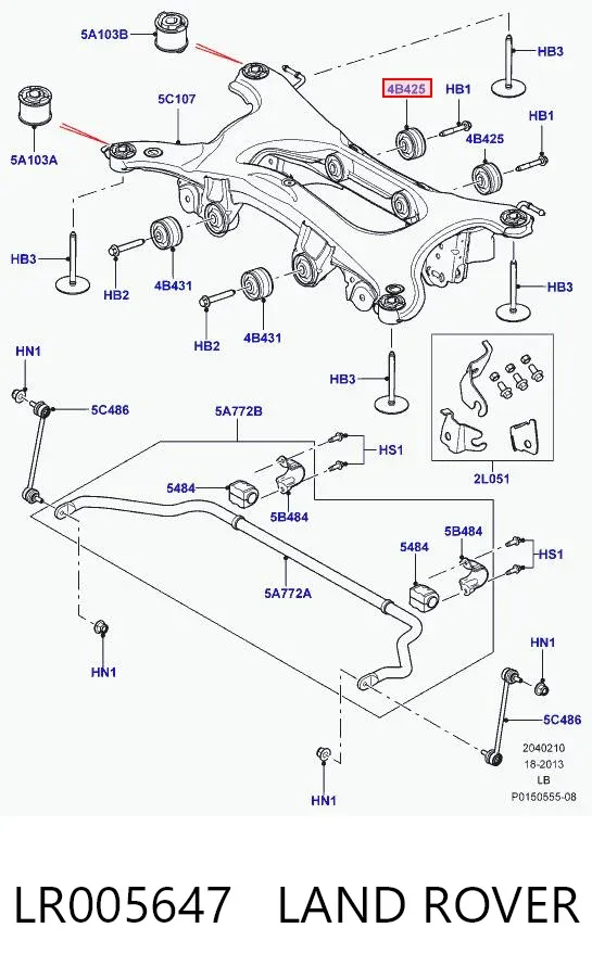 Bloco silencioso de viga traseira (de plataforma veicular) LR005647 Land Rover