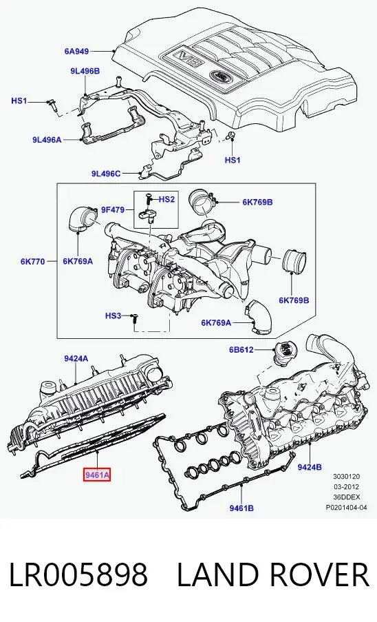 Vedante direita de tampa de válvulas de motor LR005898 Land Rover