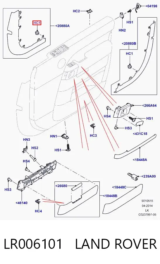 Cápsula (prendedor) de fixação de revestimento da porta LR006101 Land Rover