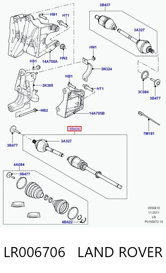 Semieixo (acionador) dianteiro direito LR006706 Land Rover