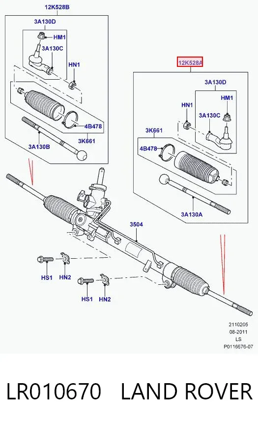 Tração de direção montada direita LR010670 Land Rover