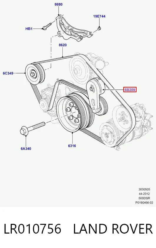 Reguladora de tensão da correia de transmissão LR010756 Land Rover